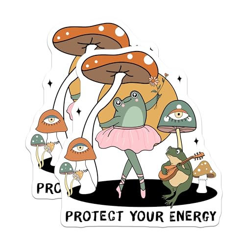 (2 Pack) Protect Your Energy Stickers - Frog Ballet Dancer - Cute Mushroom Design - 5" On Longest Side - Sticks to Smooth Flat Surfaces - Made in USA - BMCS7066