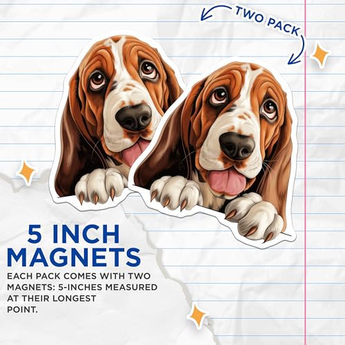 (2 Pack) Cute Puppy Decor Magnet - Fridge Decoration - Doggy Art - 5" On Longest Side - Sticks to Smooth Flat Surfaces - Made in USA - MAG9853