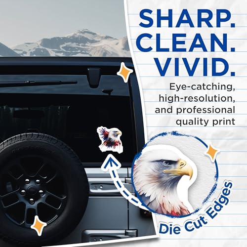 (2 Pack) Bald Eagle Stickers - Patriotic Animal - American Flag Eagle Decal - 5" On Longest Side - Sticks to Smooth Flat Surfaces - Made in USA - BMCS6758