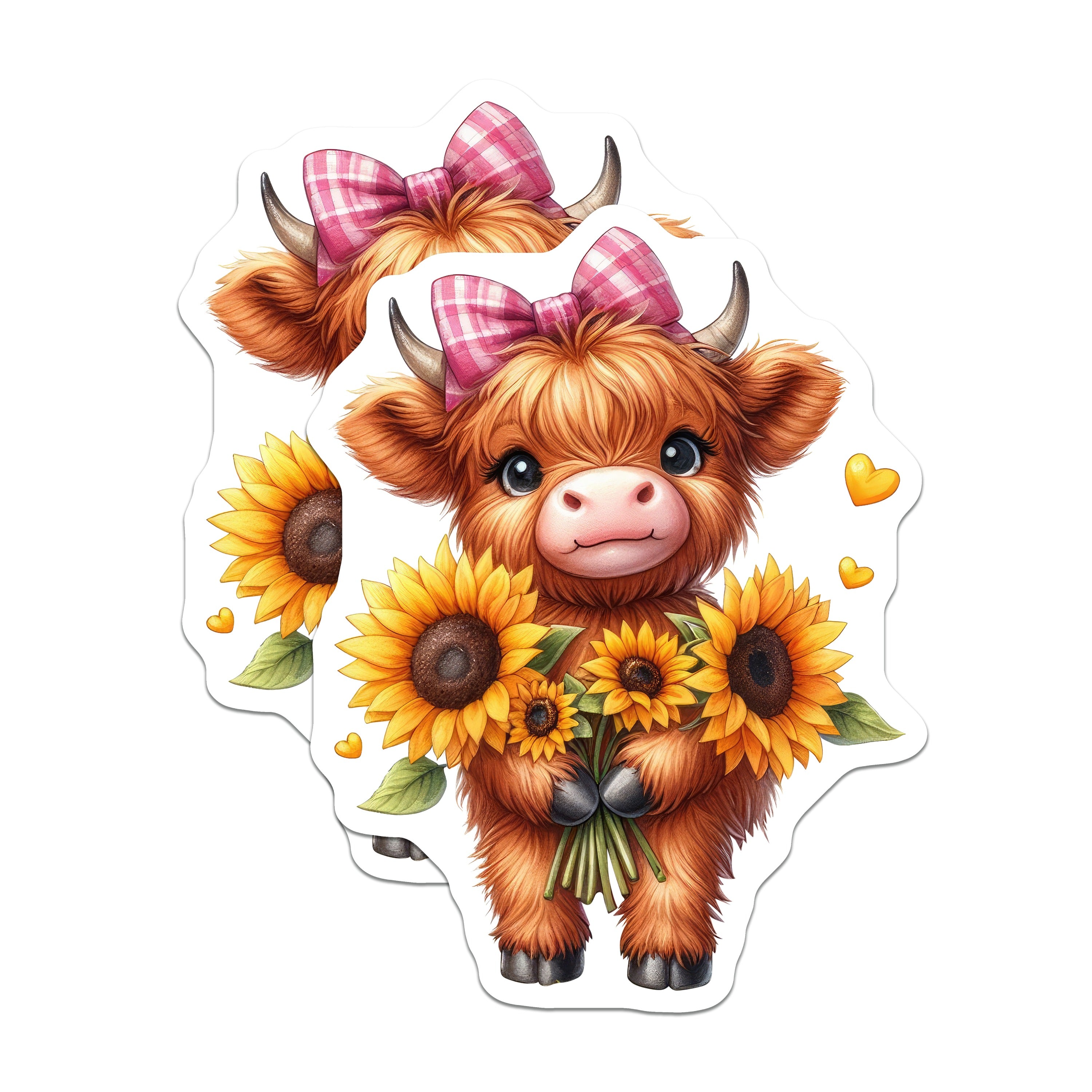 (2 Pack) Cute Highland Cow Magnets - Sunflower Farm Animal Decor - Kawaii Kitchen Refrigerator - 5 Inches On Longest Side - Thick Durable Magnet - Made in USA - MAG38438