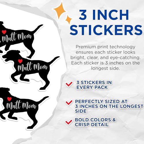 (3 Pack) Mutt Mom Decals - Dog Lover Stickers - Laptop Decals - 3 Inches On Longest Side - Easy Peel & Apply - Made in USA - 3MCS1369
