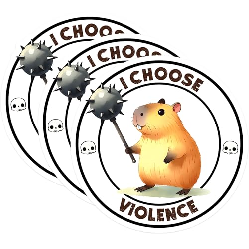 (3 Pack) Capybara Decals - Choose Violence - Funny Animal Sticker - 3 Inches On Longest Side - Easy Peel & Apply - Made in USA - 3MCS2035