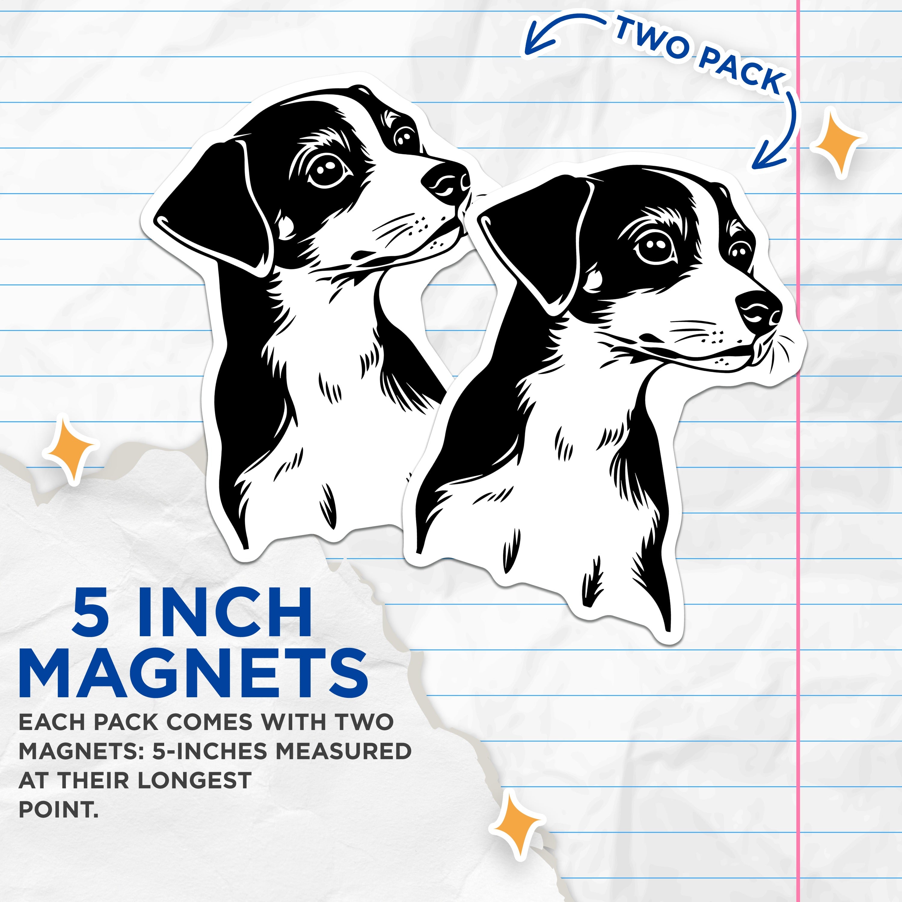 (2 Pack) Dog Head Magnets - Animal Lover Refrigerator Decor - Stylized Canine Art - 5 Inches On Longest Side - Thick Durable Magnet - Made in USA - MAG38273