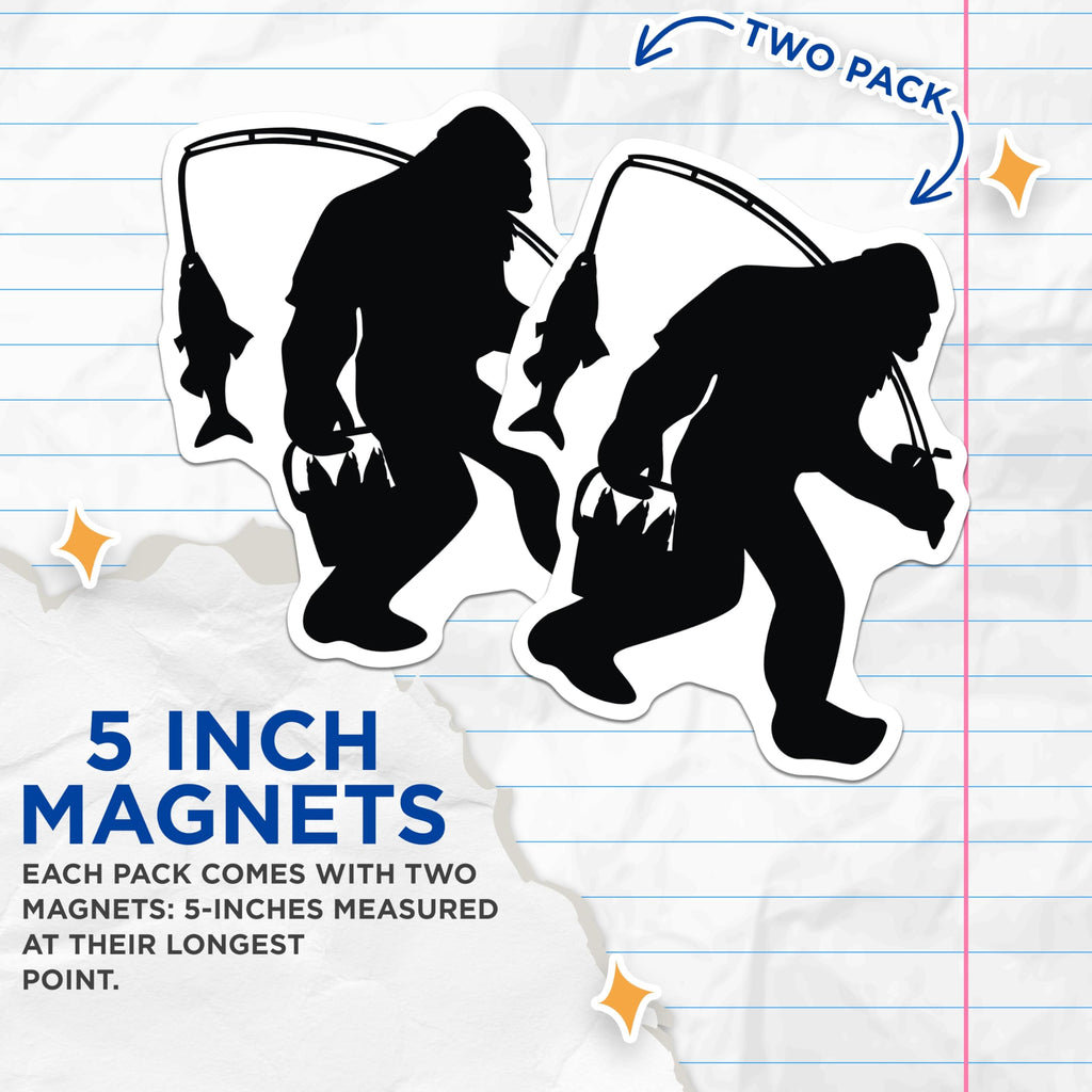 (2 Pack) Bigfoot Fishing Silhouette Magnets - Sasquatch Outdoors Adventure - Humorous Cryptid Refrigerator Magnet - 5 Inches On Longest Side - Thick Durable Magnet - Made in USA - MAG22694