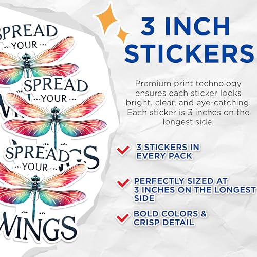 (3 Pack) Dragonfly Decals - Spread Your Wings - Laptop Decal Stickers - 3 Inches On Longest Side - Easy Peel & Apply - Made in USA - 3MCS1517