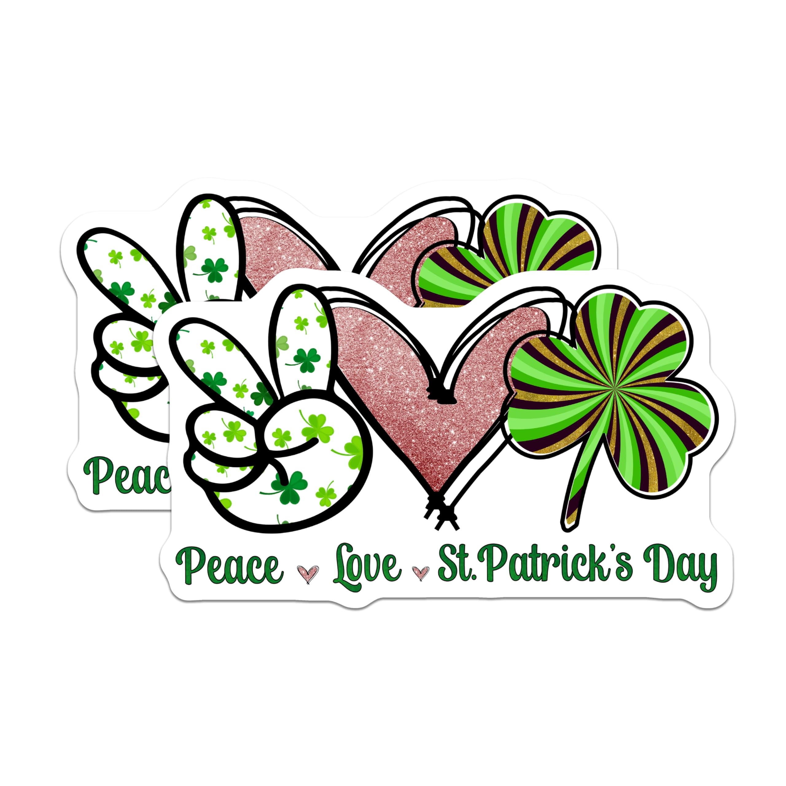 (2 Pack) St Patricks Day Magnets - Peace Sign Love Heart - Lucky Shamrock Decor - 5 Inches On Longest Side - Thick Durable Magnet - Made in USA - MAG20314