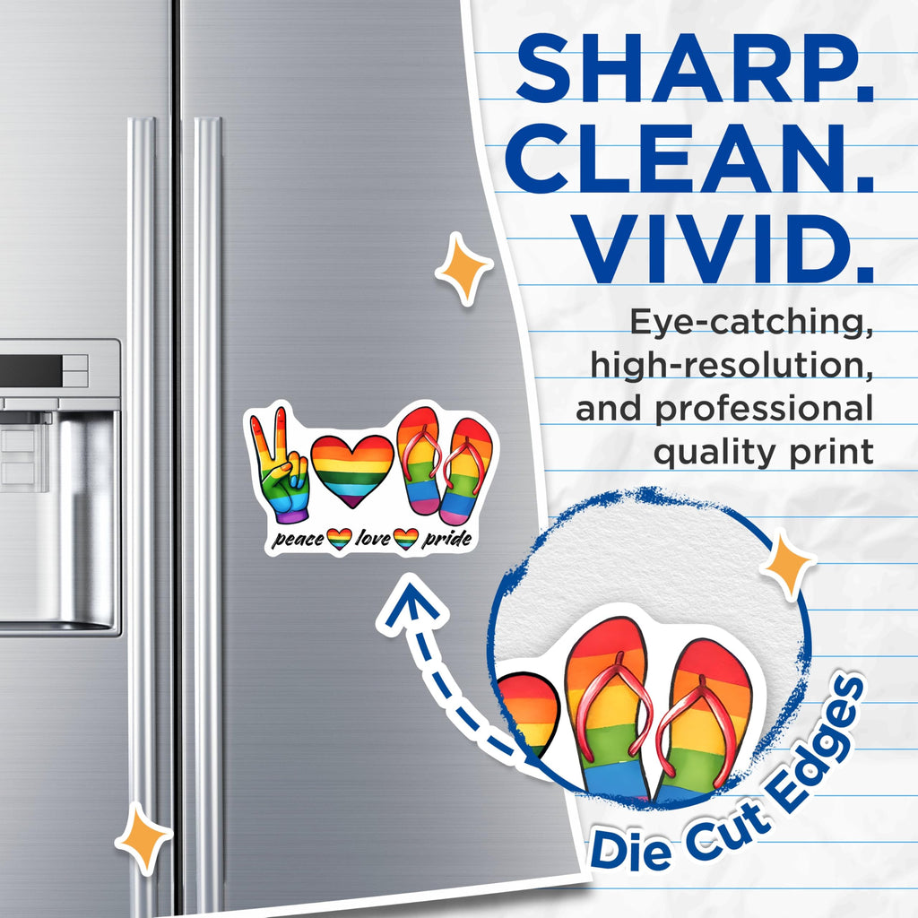(2 Pack) Peace Love Pride Magnets - Rainbow Heart - Flip Flop Decoration - Peace Sign - 5" On Longest Side - for Cars, Fridges, Toolboxes - Made in USA - MAG8276