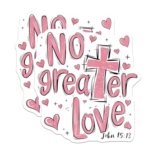 (2 Pack) No Greater Love Stickers - Christian Faith Stickers - Bible Verse Stickers - 5" On Longest Side - Sticks to Smooth Flat Surfaces - Made in USA - BMCS3961