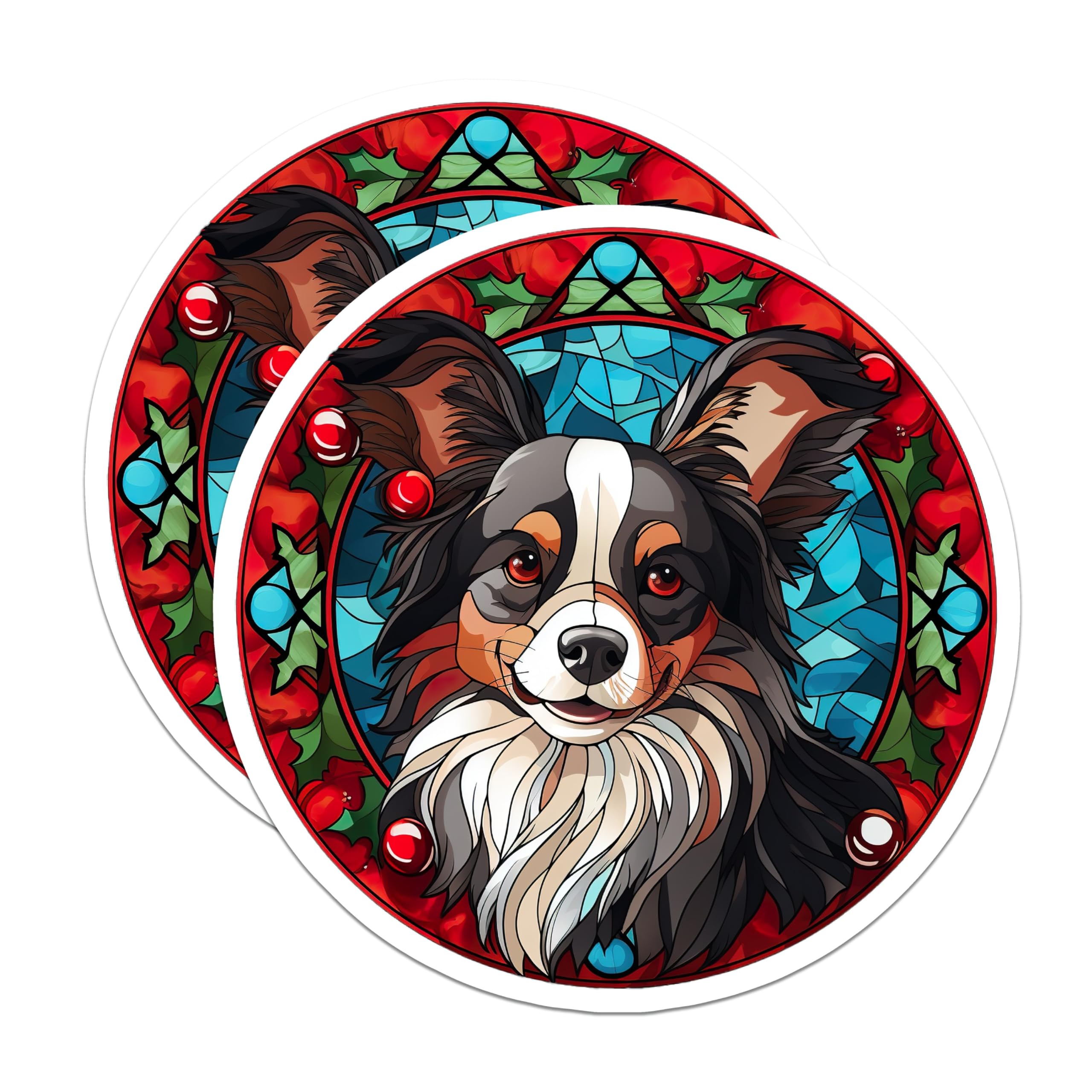 (2 Pack) Australian Shepherd Magnets - Stained Glass Dog Art - Christmas Holiday Decor - 5 Inches On Longest Side - Thick Durable Magnet - Made in USA - MAG26617