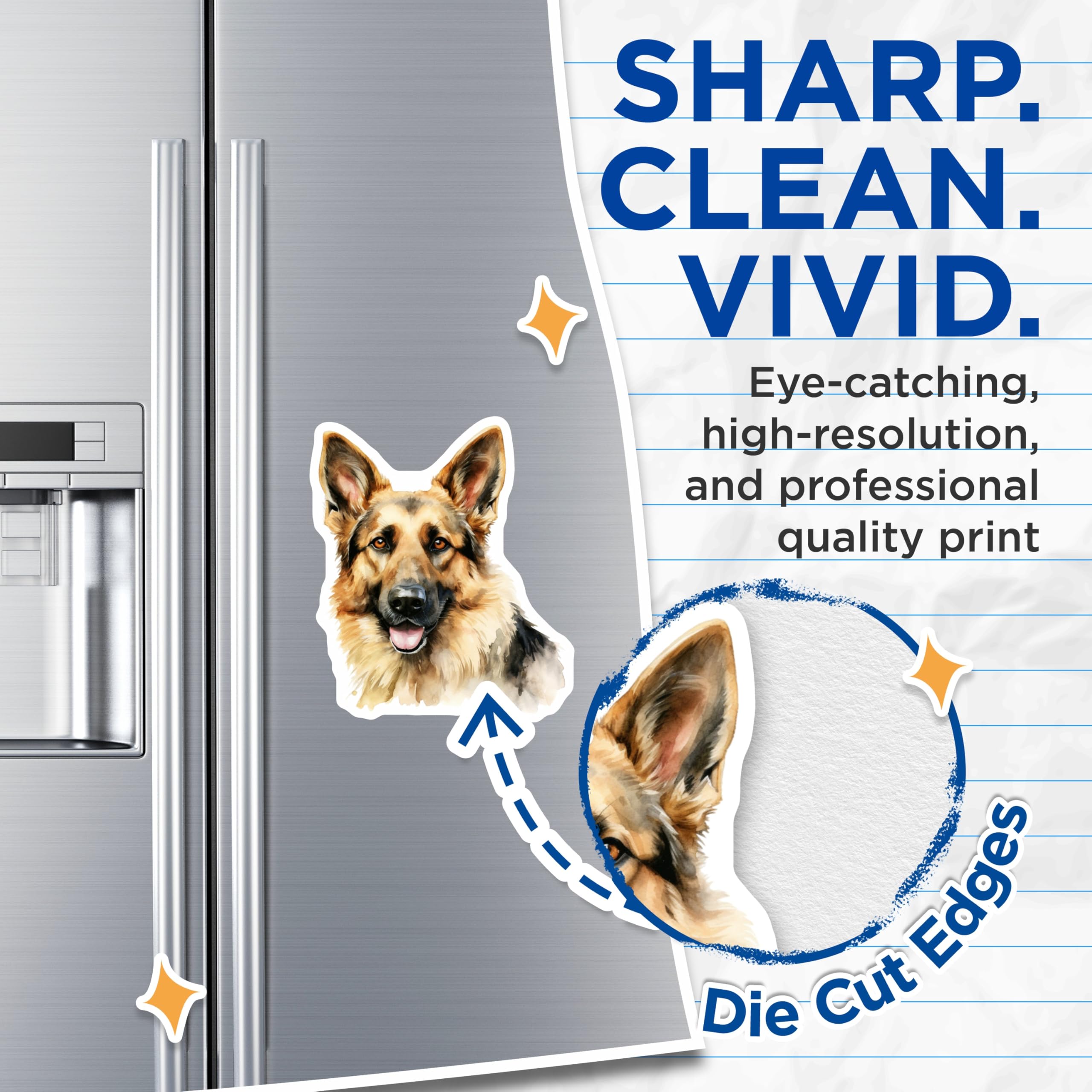 (2 Pack) German Shepherd Magnets - Watercolor Dog Art - Loyal Canine Decor - Dog Mom Dad Present - 5 Inches On Longest Side - Thick Durable Magnet - Made in USA - MAG28668