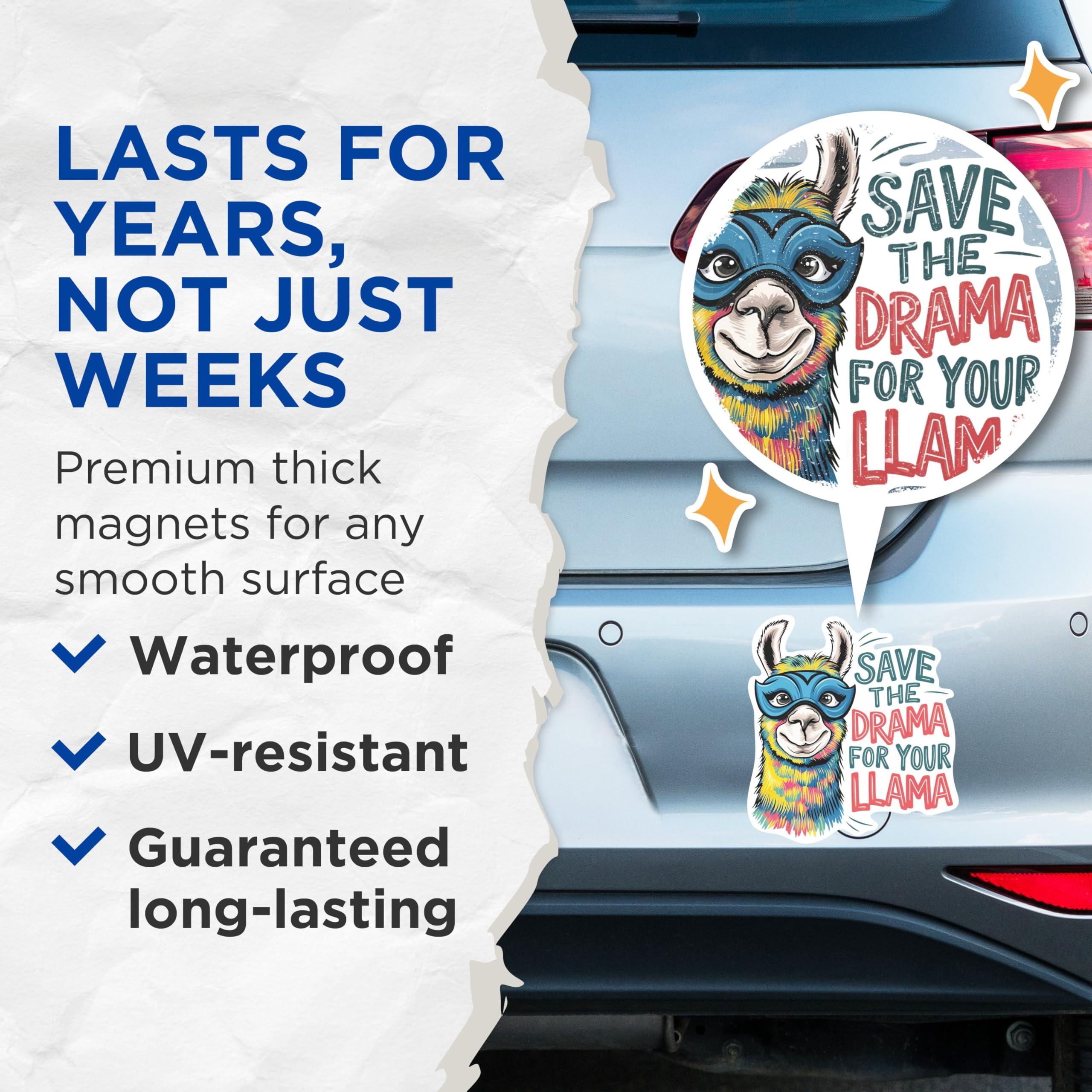 (2 Pack) Save The Drama for Your Llama Magnets - Funny Punny Animal Lover Magnet - 5 Inches On Longest Side - Premium Magnet - for Cars, Refrigerators, Toolboxes - Made in USA - MAG2030