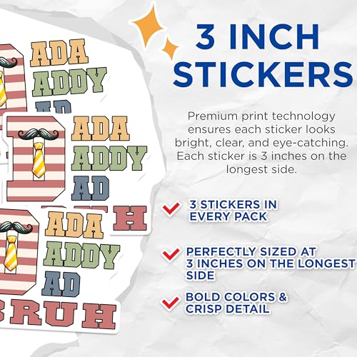 (3 Pack) DAD Decals - Funny Dad Moustache - Bruh Laptop Decals - 3 Inches On Longest Side - Easy Peel & Apply - Made in USA - 3MCS6230