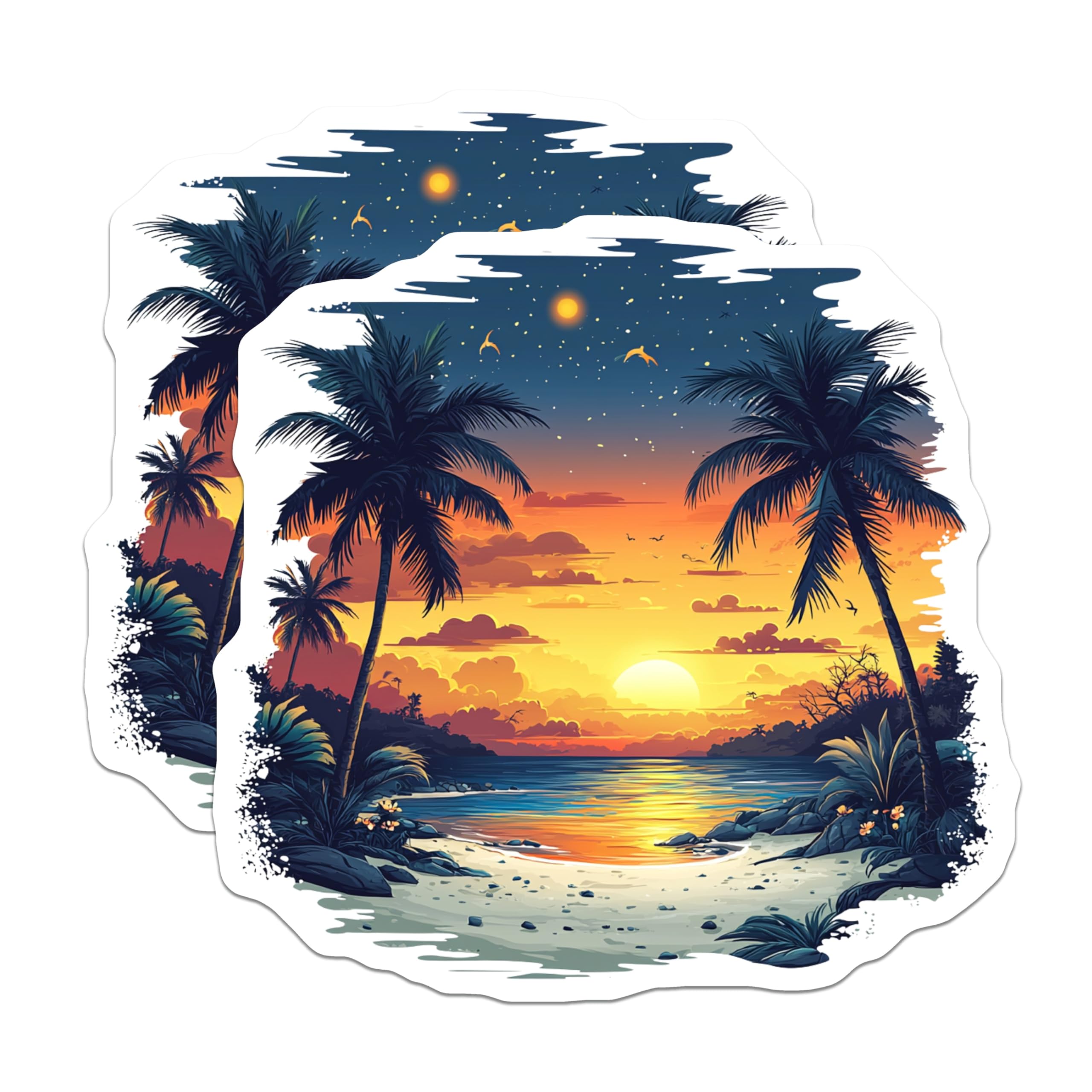 (2 Pack) Tropical Sunset Magnets - Beach View Ocean Scene - Vacation Refrigerator Decor - 5 Inches On Longest Side - Thick Durable Magnet - Made in USA - MAG26556