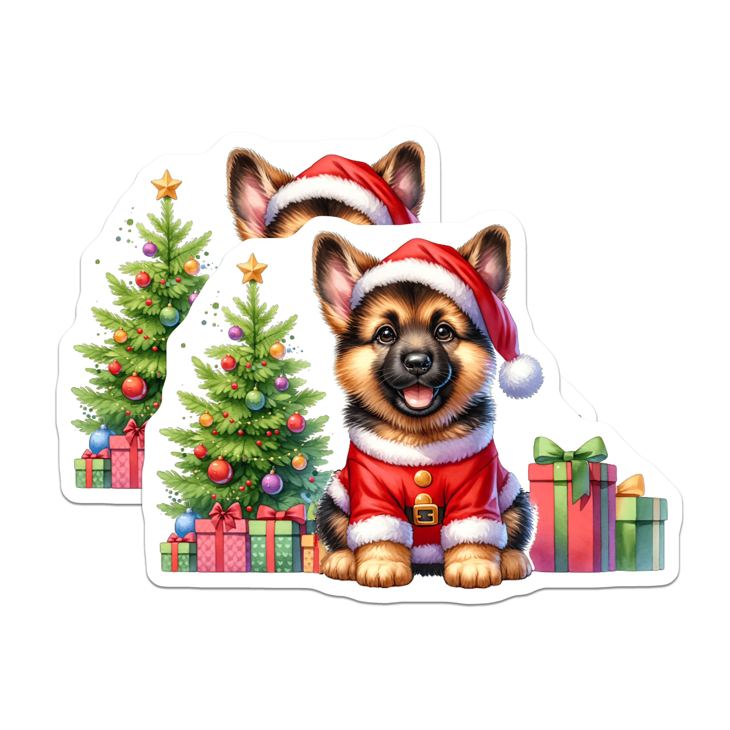 (2 Pack) German Shepherd Christmas Magnets - Puppy Dog Holiday Decor - Santa Hat Pet Lover Fridge - 5 Inches On Longest Side - Thick Durable Magnet - Made in USA - MAG30346