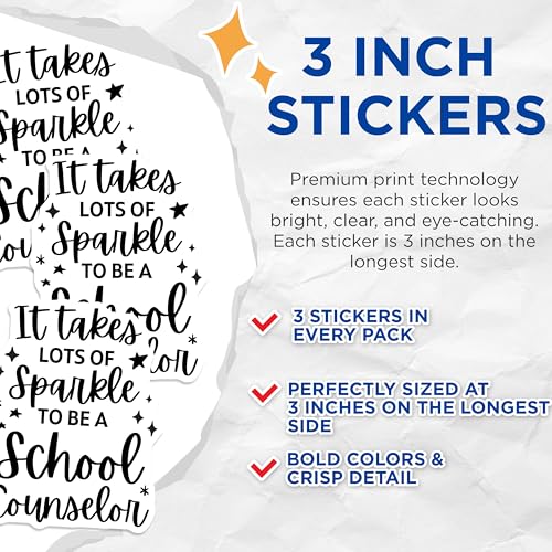 (3 Pack) School Counselor Decals - Sparkle Decals - Counselor Laptop Decal - 3 Inches On Longest Side - Easy Peel & Apply - Made in USA - 3MCS4586