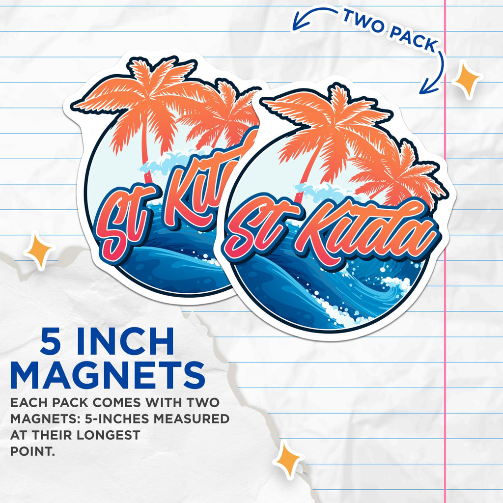 (2 Pack) St Kitts Magnets - Caribbean Island Souvenir - Tropical Vacation Fridge Decor - Beach Vibe Ocean Palm Tree - 5 Inches On Longest Side - Thick Durable Magnet - Made in USA - MAG19254