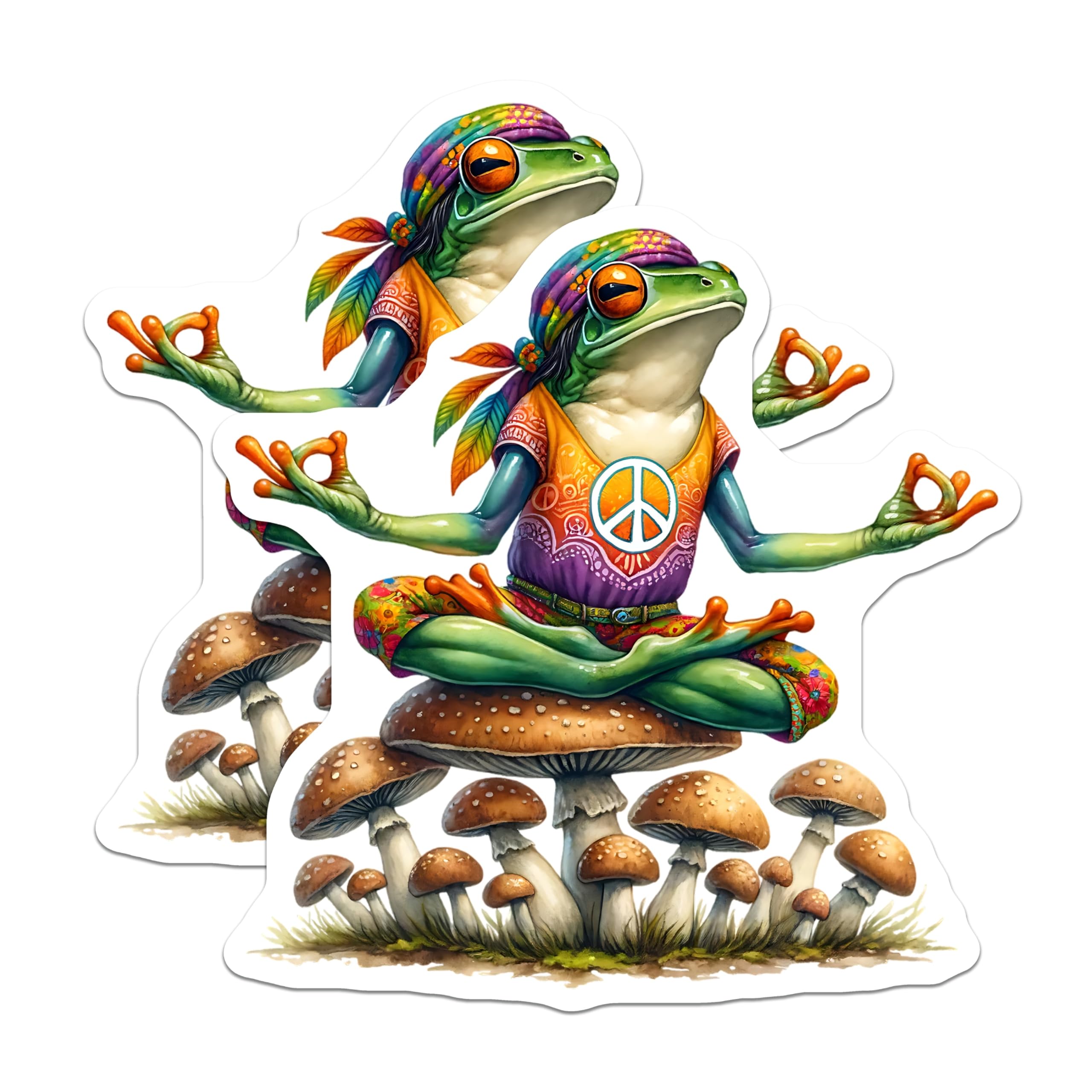 (2 Pack) Yoga Frog Magnets - Mushroom Meditating Toad - Peaceful Hippie Decor - 5" On Longest Side - Premium Magnet - for Cars, Refrigerators, Toolboxes, Lockers - Made in USA - MAG17000