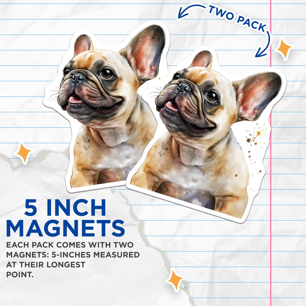 (2 Pack) French Bulldog Magnets - Dog Breed - Cute Pet Illustration - 5" On Longest Side - Premium Magnet - for Cars, Refrigerators, Toolboxes, Lockers - Made in USA - MAG16423