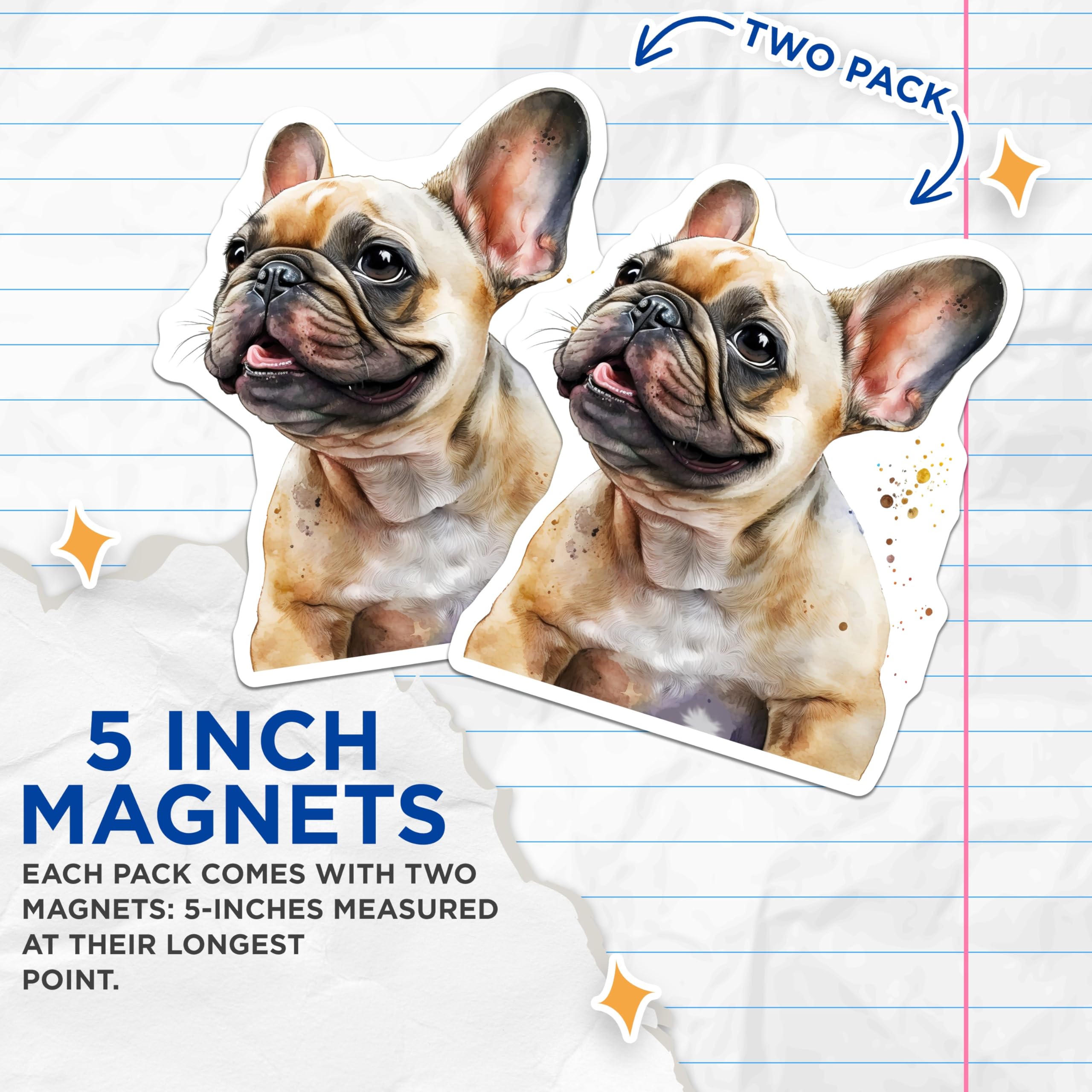 (2 Pack) French Bulldog Magnets - Dog Breed - Cute Pet Illustration - 5" On Longest Side - Premium Magnet - for Cars, Refrigerators, Toolboxes, Lockers - Made in USA - MAG16423