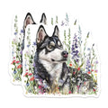 (2 Pack) Husky Dog Stickers - Cute Dog Art - Floral Dog Design - 5" On Longest Side - Sticks to Smooth Flat Surfaces - Made in USA - BMCS7077