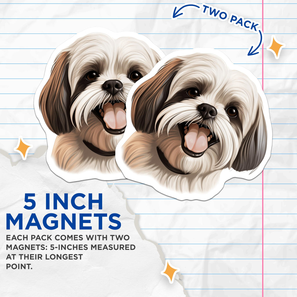 (2 Pack) Shih Tzu Dog Magnets - Cute Shih Tzu Art - Pet Lover Refrigerator Decor - 5 Inches On Longest Side - Thick Durable Magnet - Made in USA - MAG30756