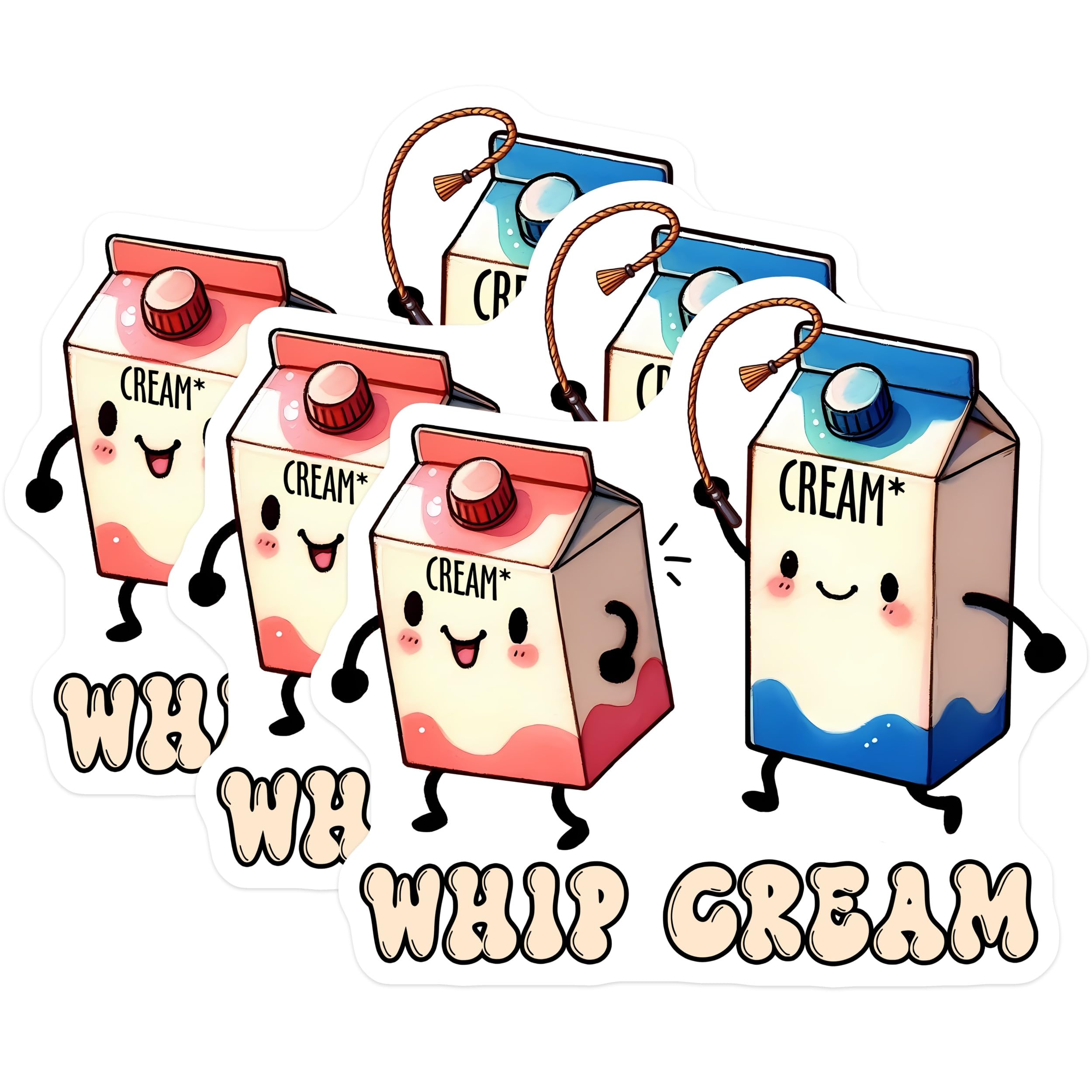 (3 Pack) Whip Cream Decals - Cartoon Decal - Cute Kawaii Decals - 3 Inches On Longest Side - Easy Peel & Apply - Made in USA - 3MCS6357