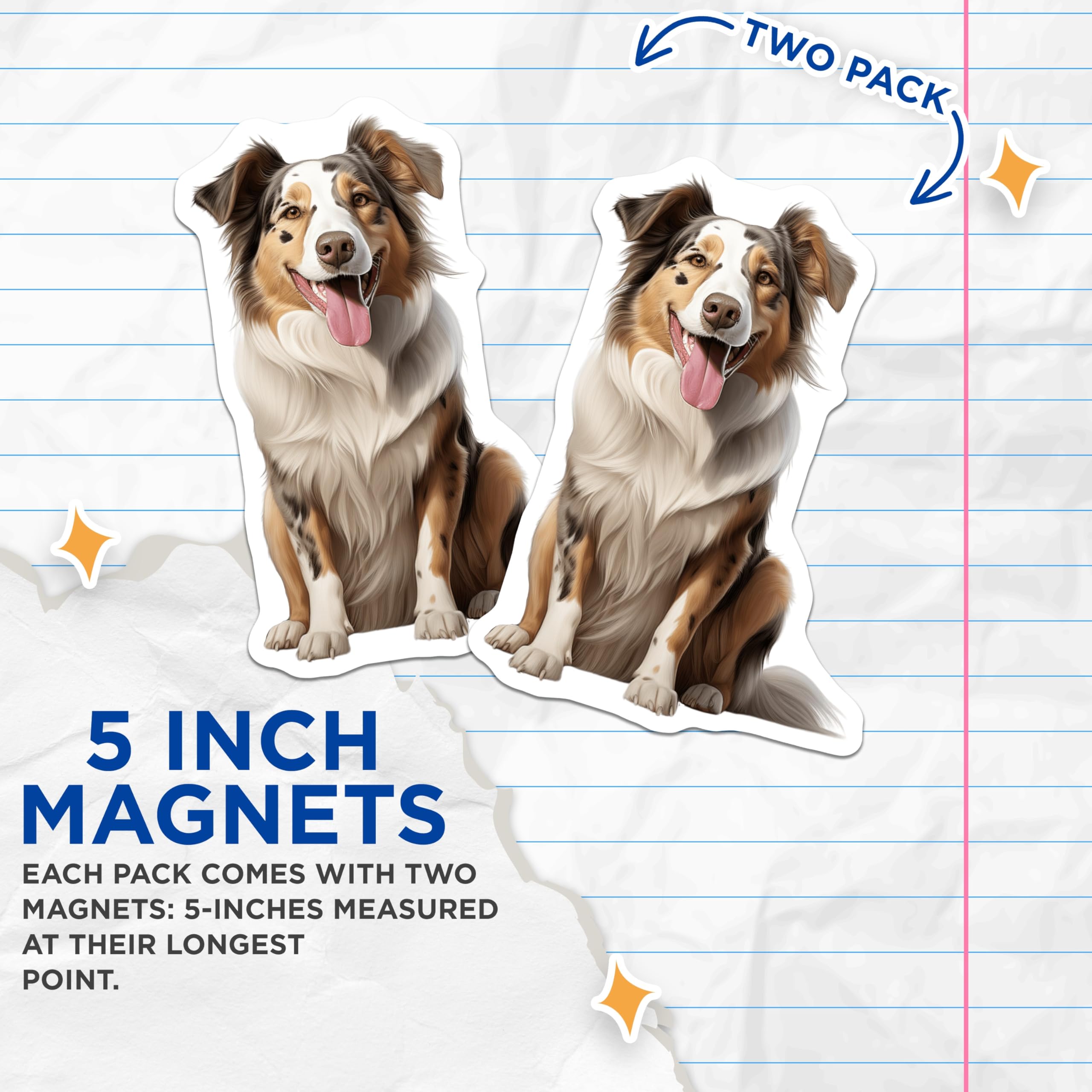 (2 Pack) Australian Shepherd Magnets - Dog Lover Decor - Pet Owner Present - 5 Inches On Longest Side - Thick Durable Magnet - Made in USA - MAG26185