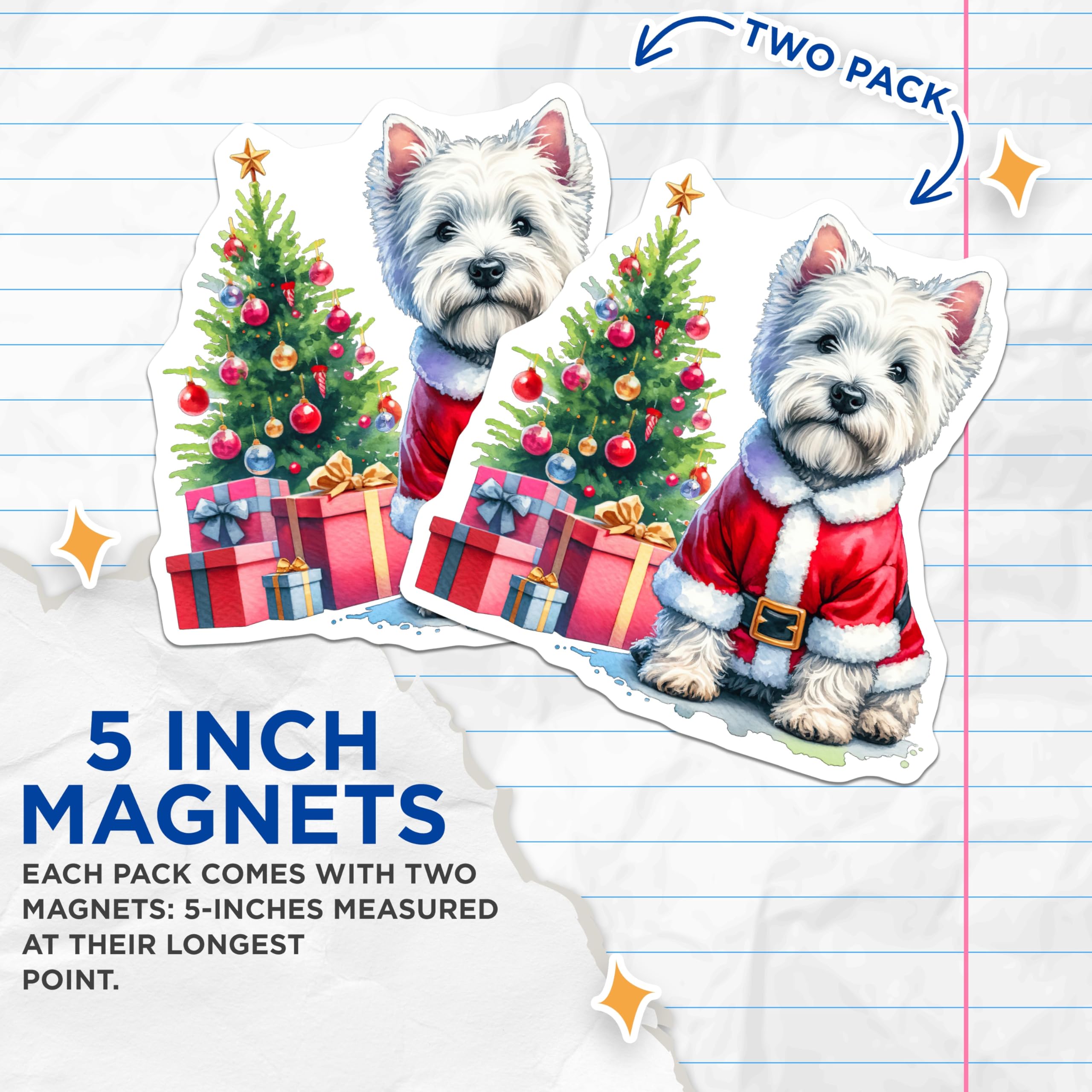 (2 Pack) Westie Christmas Dog Magnets - Santa Puppy Refrigerator Decor - Holiday Pet Lover Accessories - 5 Inches On Longest Side - Thick Durable Magnet - Made in USA - MAG28221