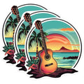 (3 Pack) Acoustic Guitar Decals - Tropical Sunset Stickers - Decak Decals - 3 Inches On Longest Side - Easy Peel & Apply - Made in USA - 3MCS1005