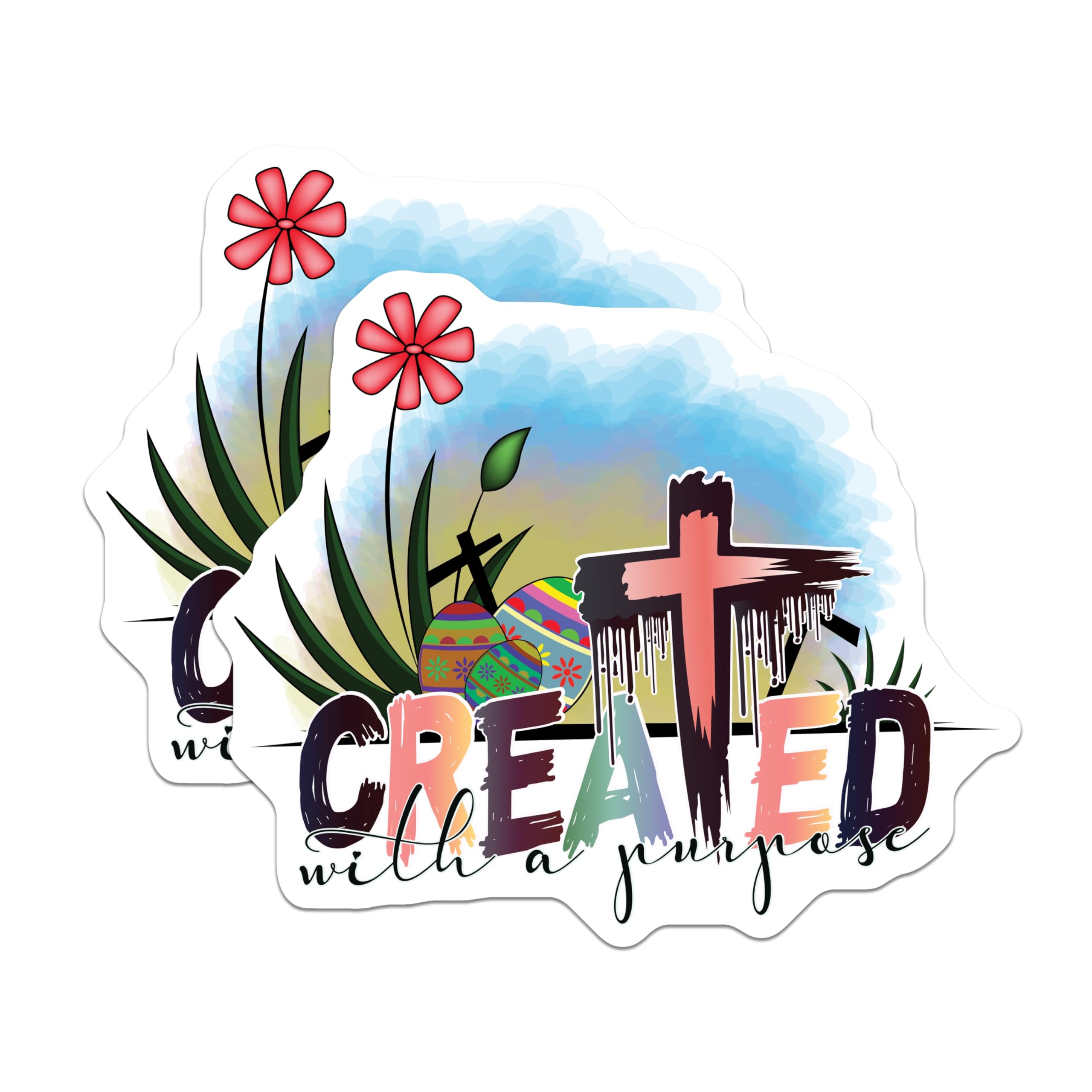 (2 Pack) Created with a Purpose Magnets - Inspirational Christian Faith Decor - Religious Easter Cross Spring Magnets - 5 Inches On Longest Side - Thick Durable Magnet - Made in USA - MAG19855