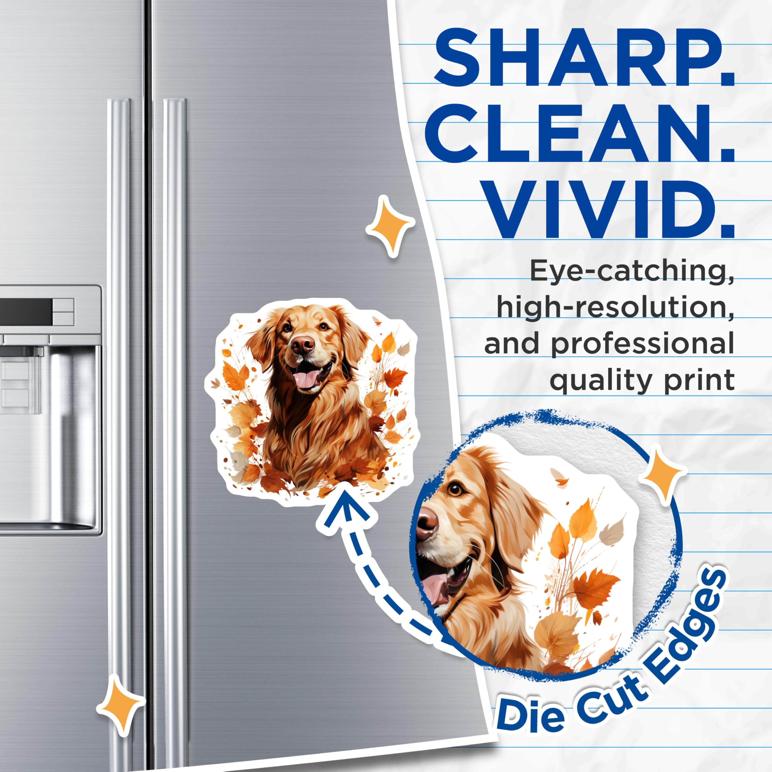 (2 Pack) Golden Retriever Magnets - Happy Fall Dog Decor - Autumn Pet Lover - Dog Mom Kitchen Fridge - 5 Inches On Longest Side - Thick Durable Magnet - Made in USA - MAG25947