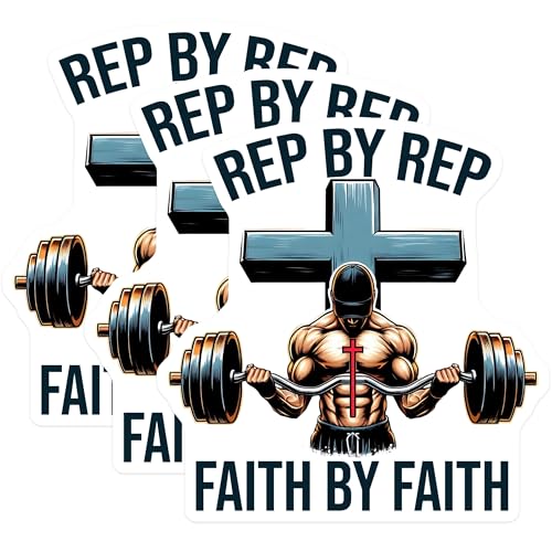 (3 Pack) Christian Gym Decals - Fitness Cross Stickers - Rep by Rep Decals - 3 Inches On Longest Side - Easy Peel & Apply - Made in USA - 3MCS8406