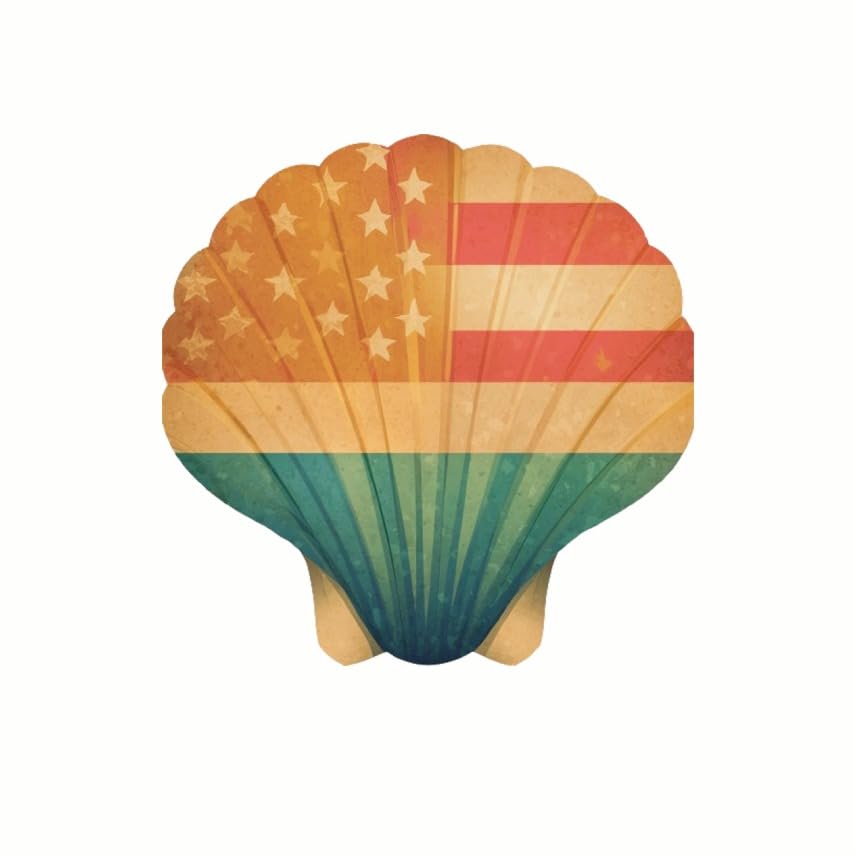 (3 Pack) Seashell American Flag Decals - Patriotic Beach Decor - Coastal Laptop Decal - 3 Inches On Longest Side - Easy Peel & Apply - Made in USA - 3MCS7759