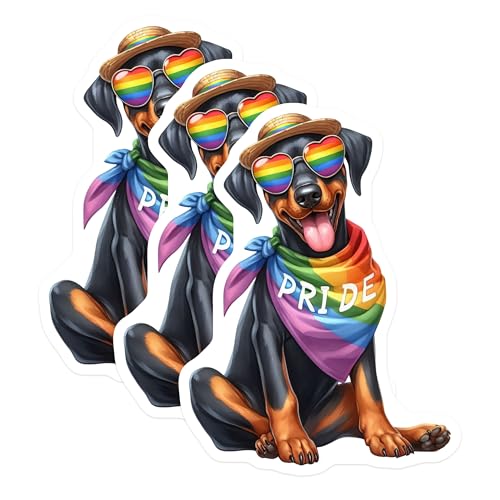 (3 Pack) Pride Doberman Decals - Rainbow Dog - Laptop Decal- 3 Inches On Longest Side - Easy Peel & Apply - Made in USA - 3MCS5876