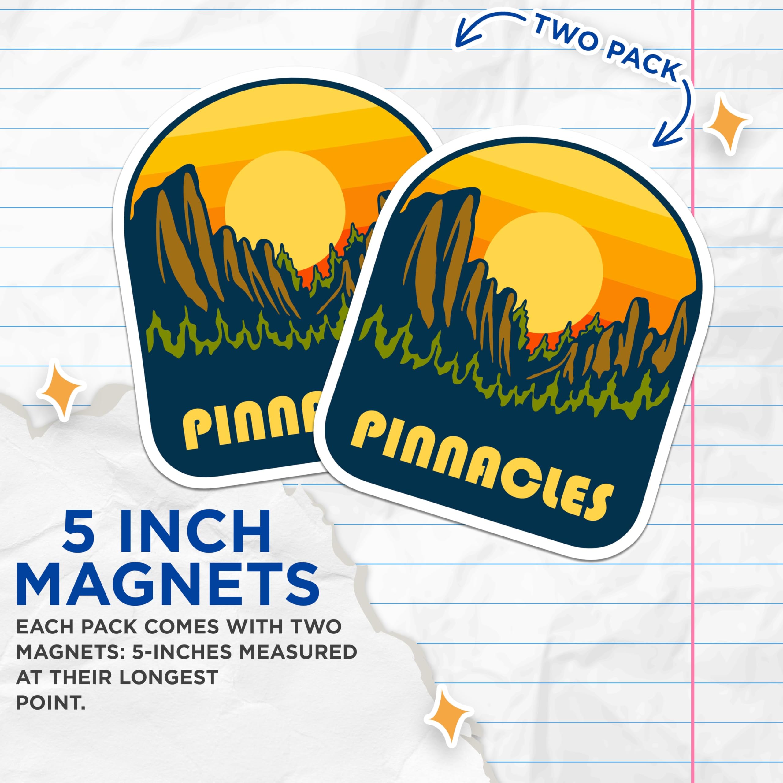 (2 Pack) Pinnacles National Park Magnets - Sunset Landscape - Fridge Decor - 5" On Longest Side - Premium Magnet - for Cars, Refrigerators, Toolboxes, Lockers - Made in USA - MAG17428