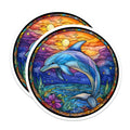 (2 Pack) Dolphin Stained Glass Magnets - Ocean Animal Decor - Sea Life Fridge Art - 5 Inches On Longest Side - Thick Durable Magnet - Made in USA - MAG25796