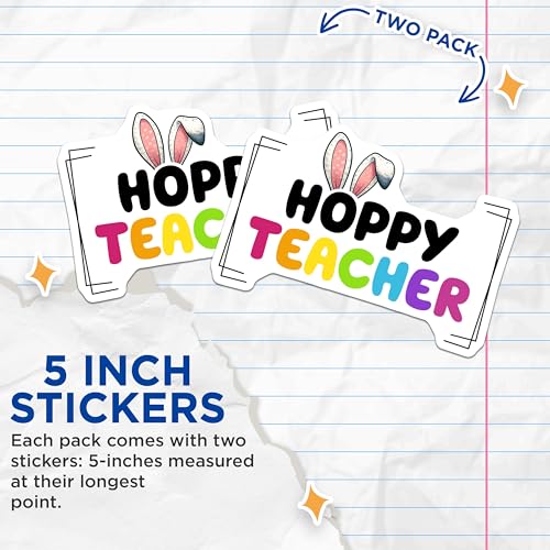 (2 Pack) Hoppy Teacher Stickers - Funny Teacher Appreciation - Bunny Ears Classroom Decoration - 5" On Longest Side - Sticks to Smooth Flat Surfaces - Made in USA - BMCS8140
