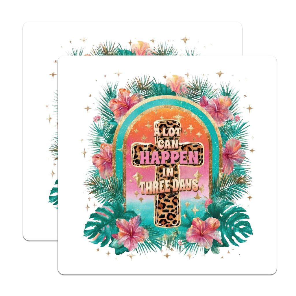 (2 Pack) Christian Cross Magnets - Easter Faith Decor - Boho Leopard Religious Quote - Three Days Inspirational Refrigerator Magnet - 5" - Thick Durable Magnet - Made in USA - MAG39271