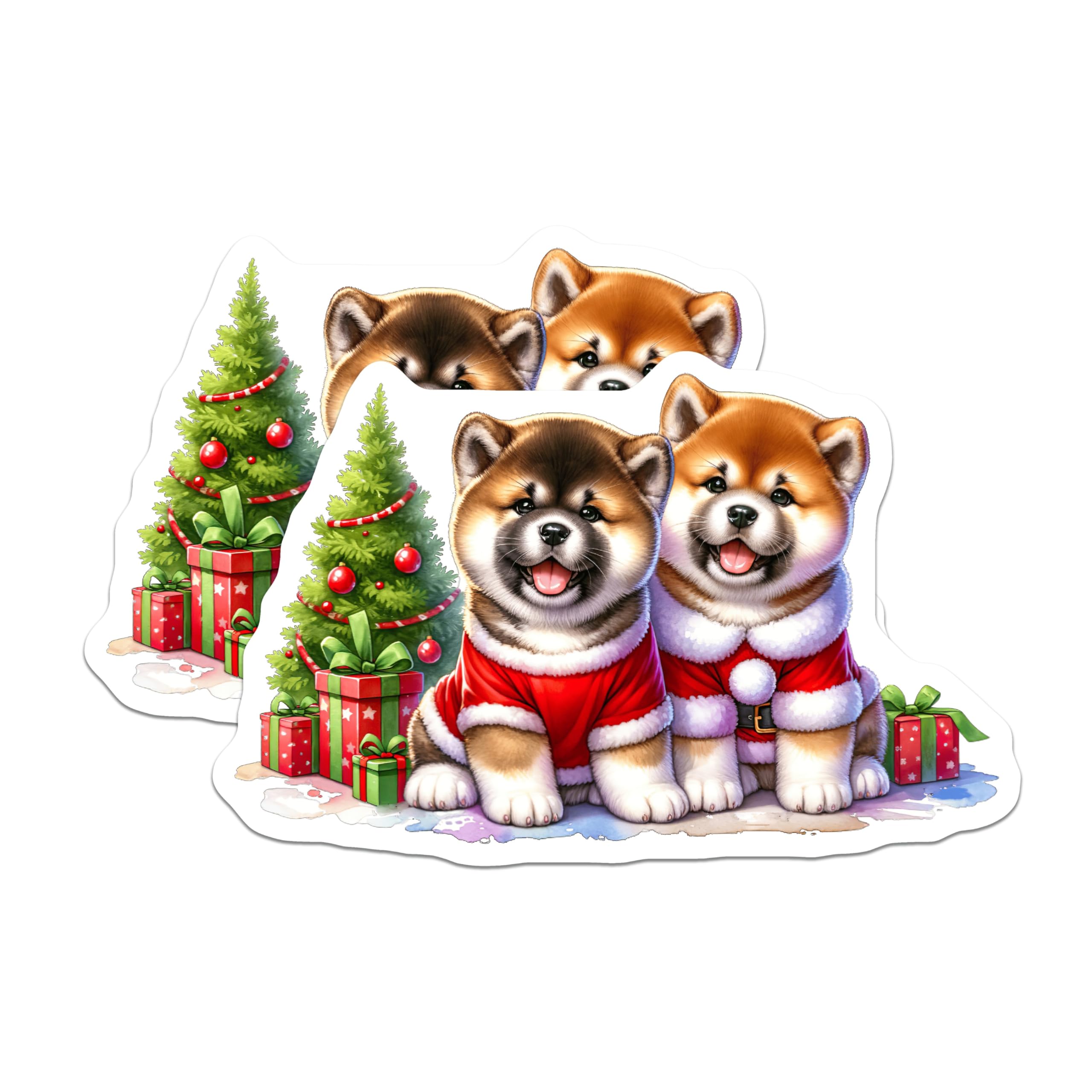 (2 Pack) Christmas Dog Magnets - Cute Puppy Decor - Akita Shiba Inu Magnets - Holiday Pet Lover Present - 5 Inches On Longest Side - Thick Durable Magnet - Made in USA - MAG29616