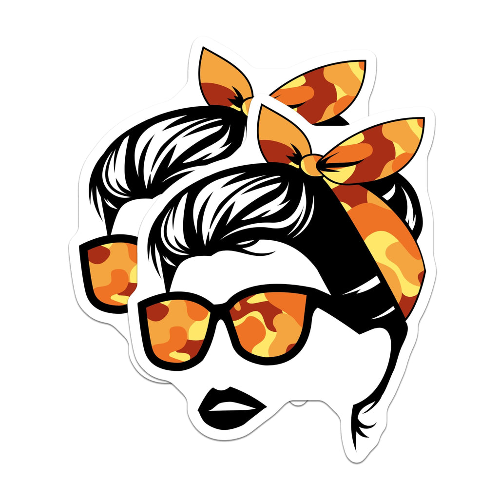 (2 Pack) Camouflage Pin Up Girl Magnets - Retro Rockabilly Style Woman Headscarf Design - Trendy Sunglasses Statement Decor - 5 Inches On Longest Side - Thick Durable Magnet - Made in USA - MAG19076