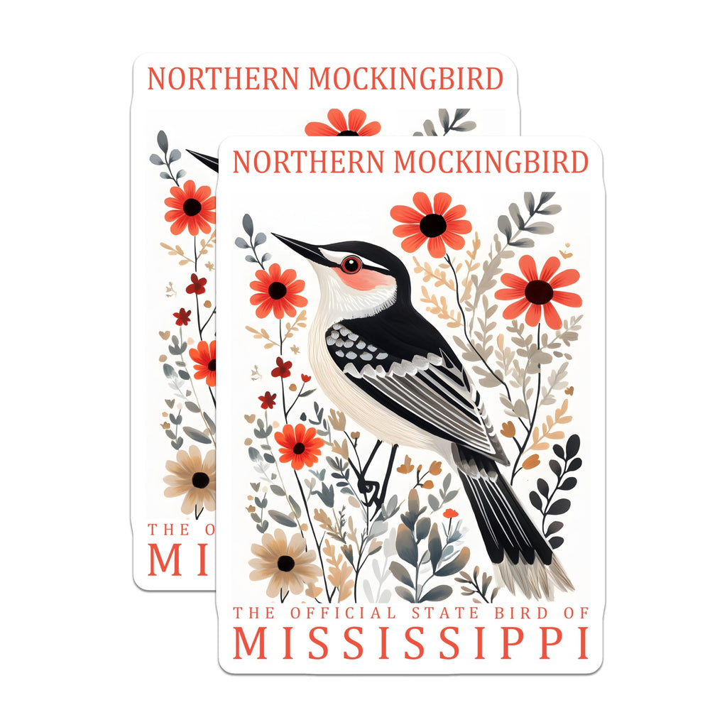 (2 Pack) Northern Mockingbird Magnets - Bird Lover - Mississippi State Bird Decor - 5" On Longest Side - Premium Magnet - for Cars, Refrigerators, Toolboxes, Lockers - Made in USA - MAG18243