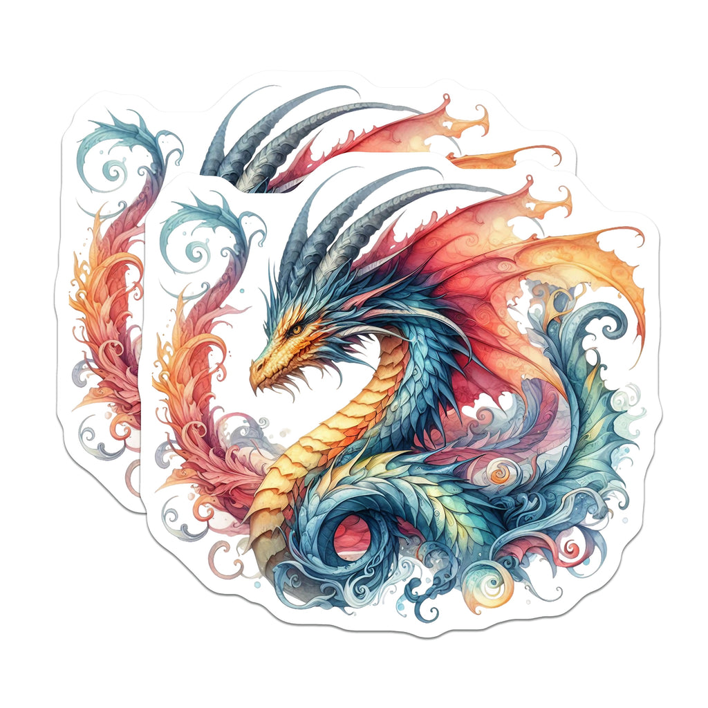 (2 Pack) Majestic Watercolor Dragon Magnets - Fantasy Art Fridge Decor - Mythical Creature Accent - 5 Inches On Longest Side - Thick Durable Magnet - Made in USA - MAG38621