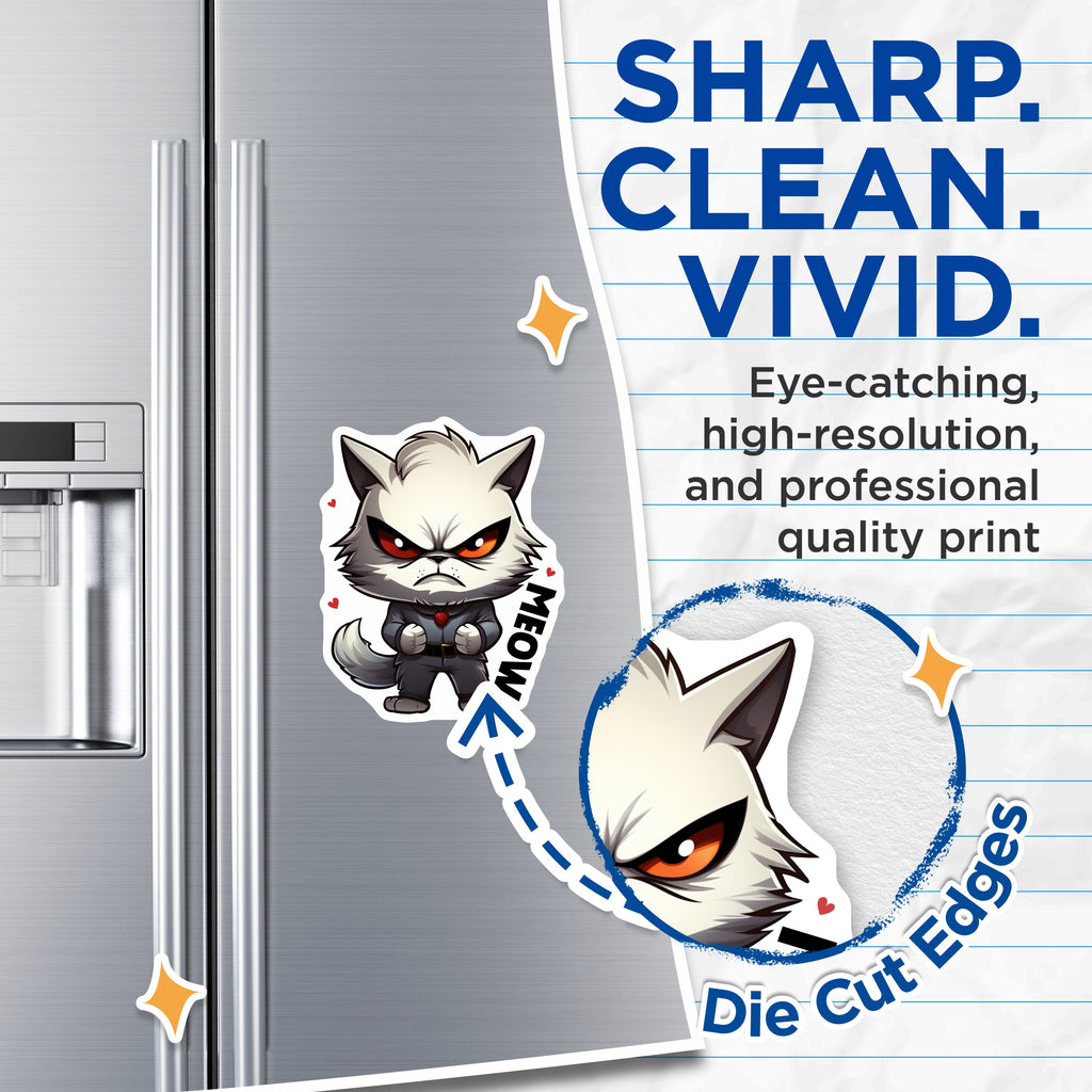 (2 Pack) Grumpy Cat Magnets - Sarcastic Pet Lover Decor - Quirky Animal Character Fridge - 5 Inches On Longest Side - Thick Durable Magnet - Made in USA - MAG39741