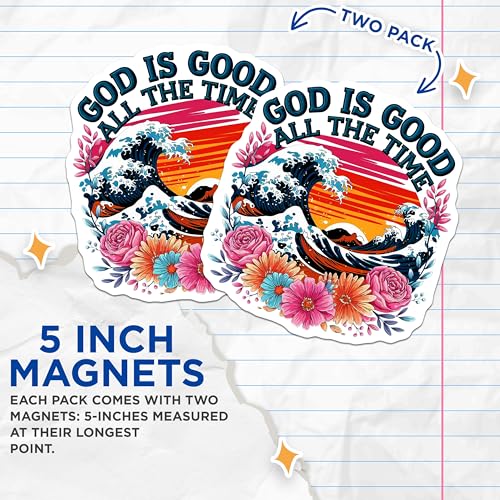 (2 Pack) Religious Home Decor Magnet - Inspirational Wave and Floral - 5" On Longest Side - Sticks to Smooth Flat Surfaces - Made in USA - MAG10082