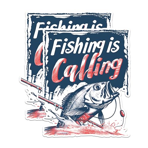 (2 Pack) Fishing is Calling Stickers - Fish Angling Stickers - Outdoorsman Hobby Stickers - 5" On Longest Side - Sticks to Any Smooth Flat Surface - Made in USA - BMCS2625