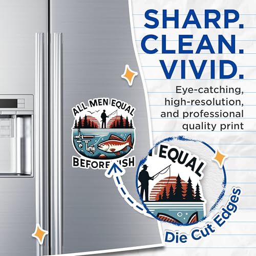 (2 Pack) All Men Equal Before Fish Magnets - Fishing Theme Magnets - Outdoor Lover Magnets- 5" On Longest Side - for Fridges, Toolboxes, Cars - Made in USA - MAG2636