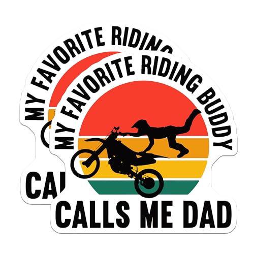 (2 Pack) Dad Riding Buddy Stickers - Motorcycle Dad Stickers - Dirt Bike Riding Dad Stickers - 5" On Longest Side - Sticks to Smooth Flat Surfaces - Made in USA - BMCS5840