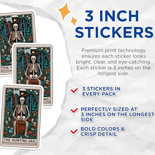 (3 Pack) Hunting Dad Decals - Skeleton Art - Forest Scene Decal - 3 Inches On Longest Side - Easy Peel & Apply - Made in USA - 3MCS4209