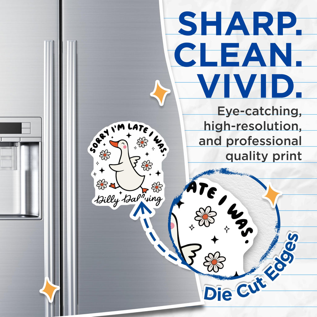 (2 Pack) Dilly Dallying Goose Magnets - Funny Procrastination Decor - Whimsical Daisy Quote Fridge Magnets - 5 Inches On Longest Side - Thick Durable Magnet - Made in USA - MAG22571