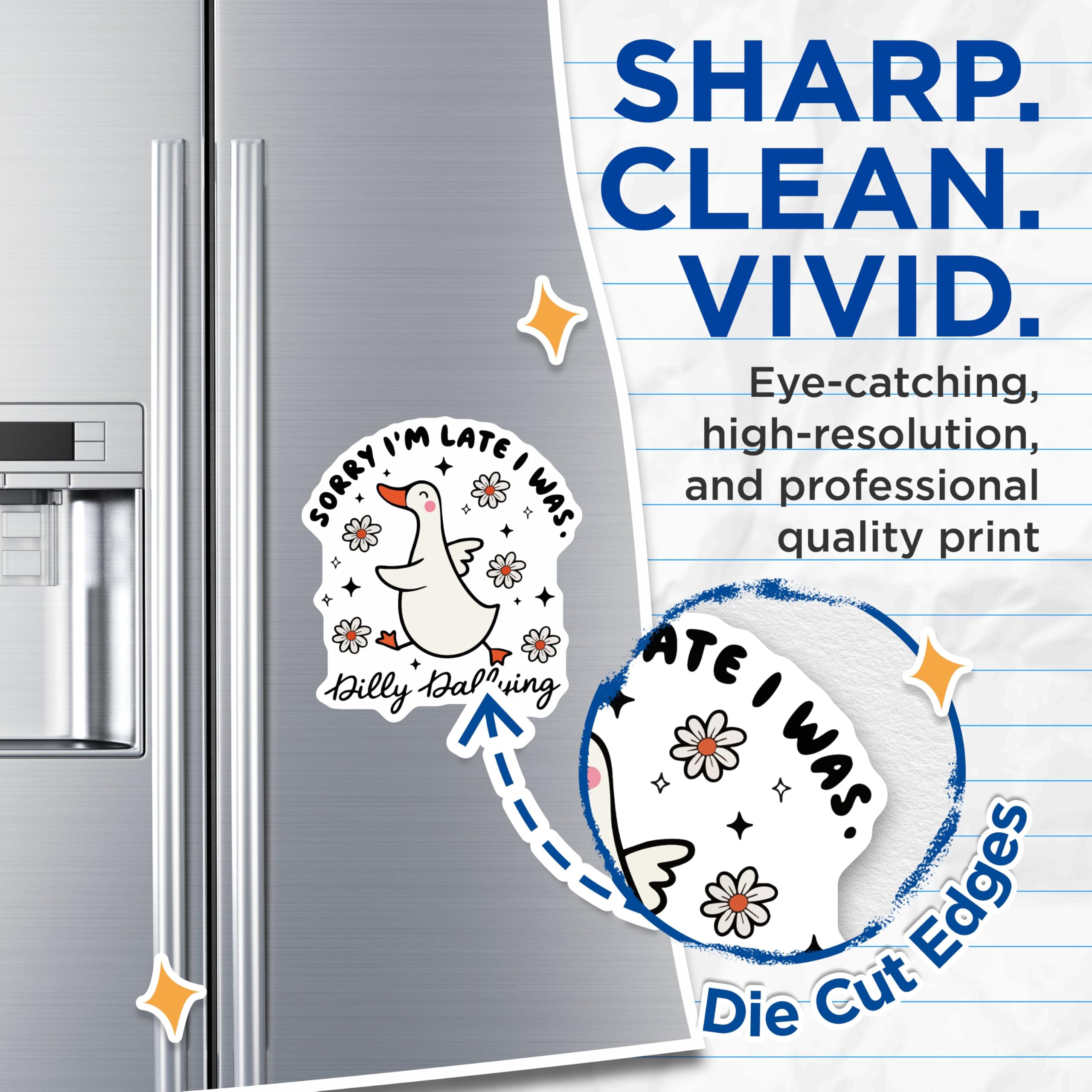 (2 Pack) Dilly Dallying Goose Magnets - Funny Procrastination Decor - Whimsical Daisy Quote Fridge Magnets - 5 Inches On Longest Side - Thick Durable Magnet - Made in USA - MAG22571